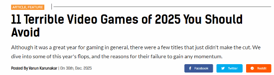 踩雷了吗?年度最烂游戏盘点:NS2独占新作、心之眼等(图1) 游民星空
